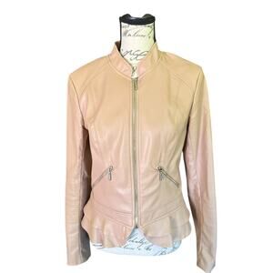 Guess Faux Vegan Leather Zipper Front Beige Jacket Size Medium